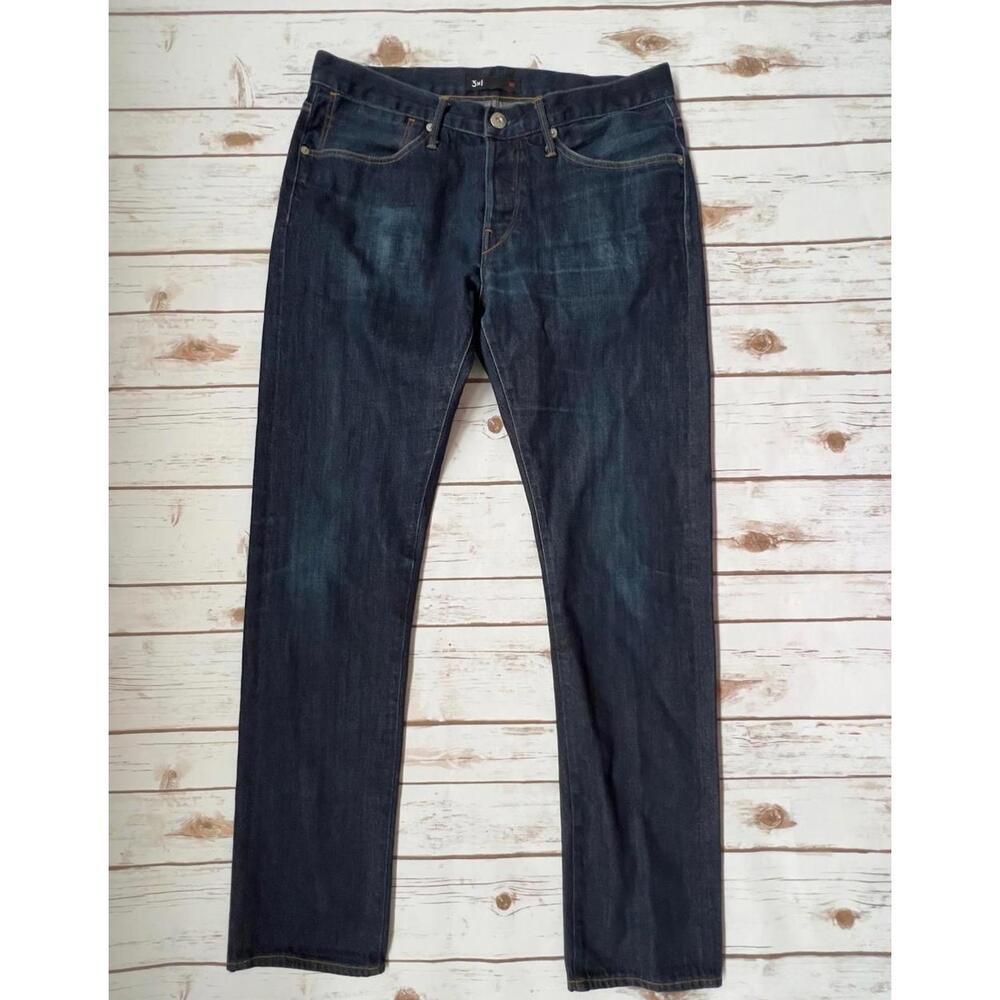 3x1 Dark Blue Cotton Straight Leg Denim Jeans with Button Fly - Size 33 Waist